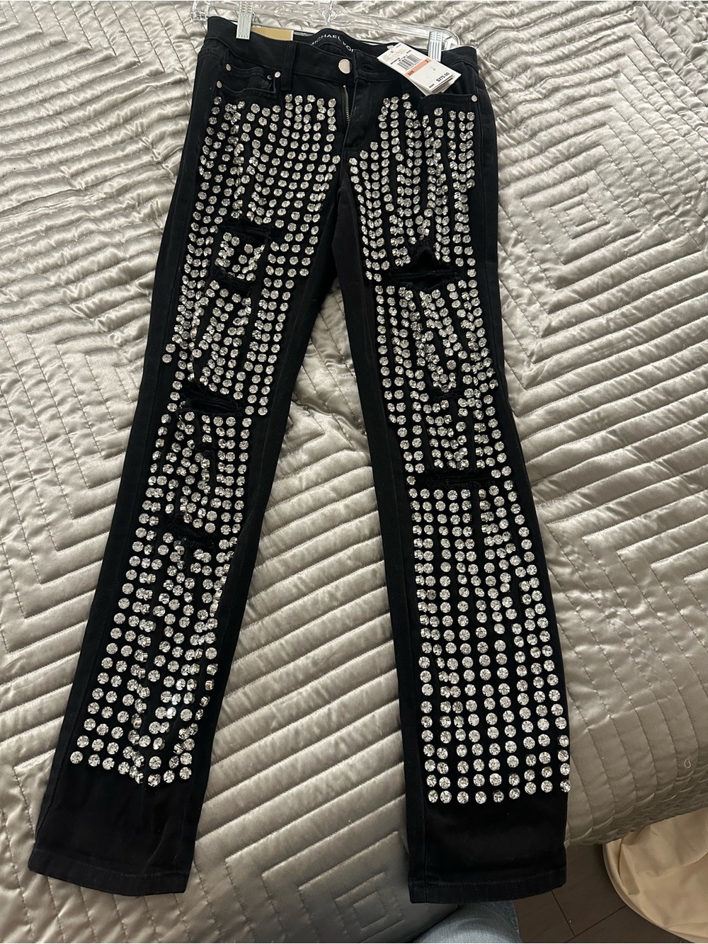 MICHAEL Michael Kors Black Skinny Jeans with Silver Rhinestone Studs